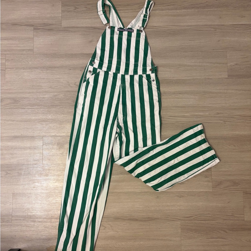 Game Day Green & White Striped Overalls